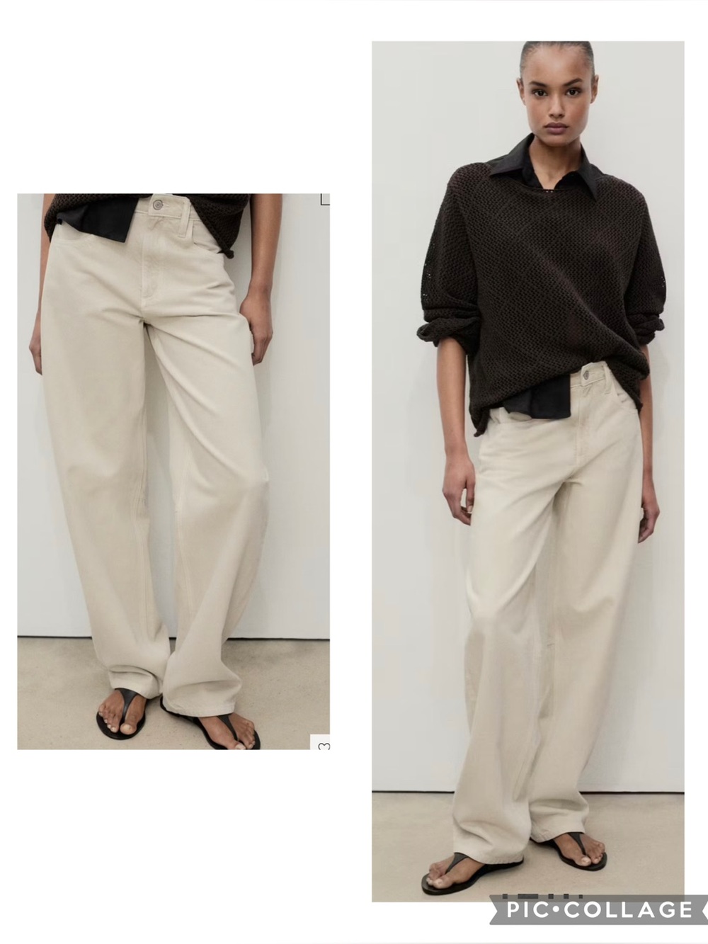Mango High-Rise Balloon Barrel Leg Neutral Beige Cream Jeans Size 8 EUC